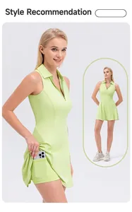 Detail of neon green tennis dress featuring functional side pocket for mobile phone