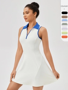 Women Top And Bottom Sporty Polyester Spandex One-Piece Tennis Dress Quick Dry Breathable Polo Collar Slim Fit Golf Dress