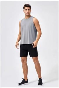 Front view of men's loose breathable quick-dry fitness tank top and black sports shorts
