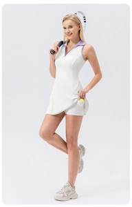 Detail showing the inner pocket for tennis balls on white athletic yoga dress