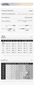Size chart for women's half-zip sweatshirt with detailed fabric specs and measurements