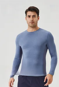 Detail view of moisture-wicking and quick-dry high elasticity men's long sleeve sports top