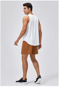 Rear view of men's quick-dry sports set with white sleeveless tank and brown shorts