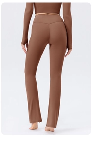 Detail of high waist yoga pants featuring V-shaped back seam for butt lifting effect