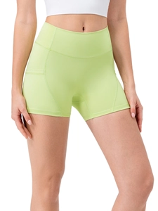 Fruit green high waist yoga shorts with side pockets and professional stitching for women