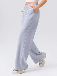 Women's high waist wide leg sweatpants in light blue with drawstring and side pockets