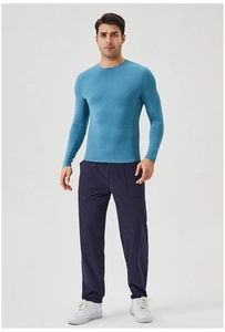 Men's peacock blue long sleeve athletic shirt and dark blue pants sports set