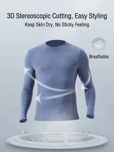 Men's blue quick-dry compression long sleeve shirt with 3D cut and breathable fabric
