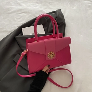 Minimalist PU Leather Shoulder Bag With Gold Flower Buckle Large Capacity Women Top Handle Bag Fashion Crossbody Bag For Travel