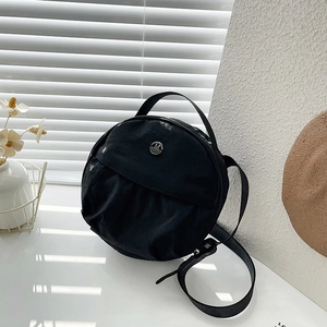 Minimalist Nylon Round Shoulder Bag For Women Fashion Solid Color Crossbody Handbag With Letter Fashion Casual Circle Bag