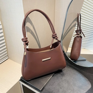 Minimalist PU Leather Underarm Bag For Women Elegant Commuter Solid Color Shoulder Bag With Knot Handle And Gold Hardware