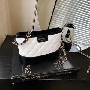 Sac à Épaule en Cuir PU Matelassé pour Femmes Bandoulière Chaîne Couleur Contraste Mode Urbaine Sac à Bandoulière Petit Carré