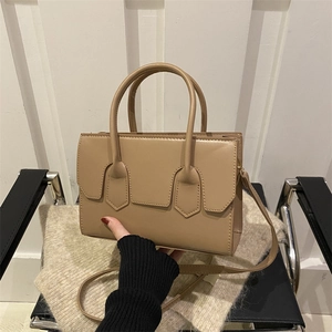 Women Minimalist PU Leather Square Shoulder Bag Solid Color Casual Crossbody Handbag With Double Handles And Adjustable Strap