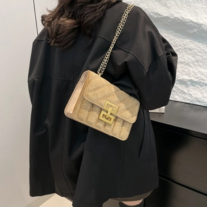 Petit sac à bandoulière vintage en velours champagne pour femme avec chaîne dorée