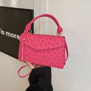 Petit Sac Carré Vintage Français en Cuir PU Gaufré avec Motifs Floraux et Poignée Nouée pour Femme Sac à Main à Bandoulière Mode