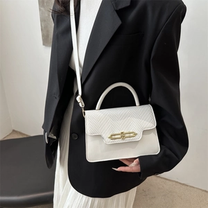 Elegant white crossbody bag with woven texture and gold metal clasp for women