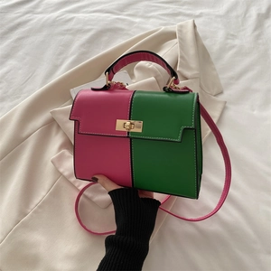 Sac à Épaule en Épissage de Couleurs Contrastées Sac à Main en Cuir PU Mode Avec Verrou Métallique Pour Femme Style Urbain