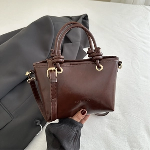 Women Fashion PU Leather Shoulder Bag Vintage Minimalist Knotted Handle Handbag With Adjustable Strap Crossbody Bucket Bag For Daily Work