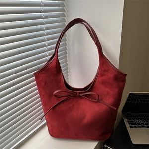 Sac Fourre-Tout Vintage en Cuir PU Dépoli pour Femmes Grande Capacité Décoration de Nœud Sac à Épaule Sous le Bras Couleur Unie Sac Décontracté