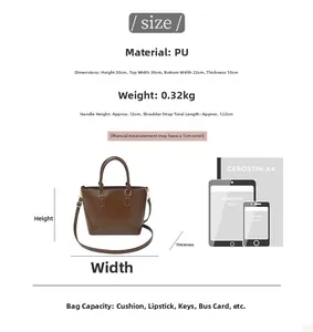Size chart showing dimensions for the PU leather bucket bag with handle and strap