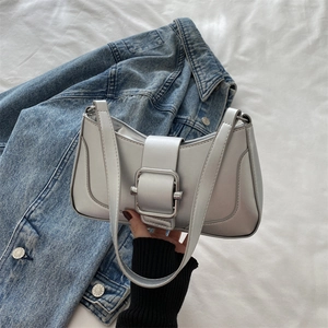 Sac sous le Bras en Cuir PU pour Femmes Sac à Épaule Vintage Couleur Unie Avec Boucle Métallique Sac Baguette