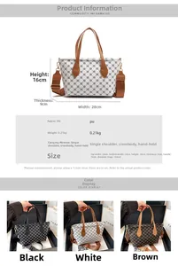 Detailed size specifications for a retro printed tote bag showing dimensions and weight