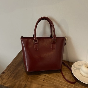 Women Large Capacity Retro PU Leather Shoulder Bag Glossy Textured Tote Handbag With Dual Handles Adjustable Strap For Daily Office