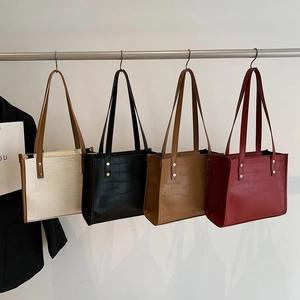 Vintage embossed leather tote bags in four colors for women, elegant commuter shoulder bags