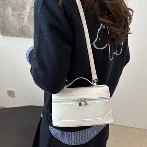 White vintage square box crossbody bag in premium PU leather with top handle