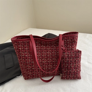 Elegante Borsa Tote Tweed da Donna a Quadri con Sottoborsa Grande Capacità Tessuto in Nylon Borsa a Tracolla Moda Casual per Lavoro Quotidiano
