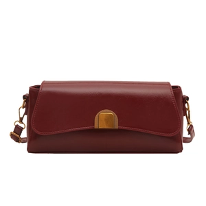 Sac sous les bras rétro bordeaux de grande capacité avec boucle en métal doré