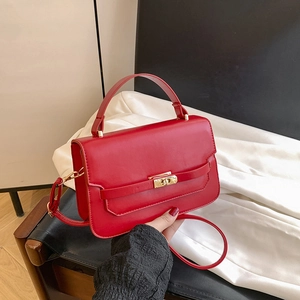 Women Simple PU Leather Shoulder Bag Crossbody Small Square Bag with Gold Metal Lock Buckle Solid Color Elegant Handbag Daily Dating