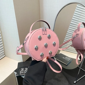Women Round Rivet Shoulder Bag PU Leather Fashion Underarm Bag With Silver Studs Elegant Small Crossbody Purse For Ladies
