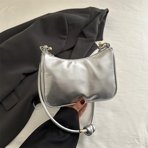 Women Minimalist Shiny PU Leather Underarm Bag Trendy Solid Color Shoulder Bag With Knotted Strap For Daily Commuting Fashion