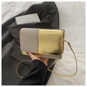 Détail du sac bandoulière élégant contrasté or et argent avec chaîne métallique