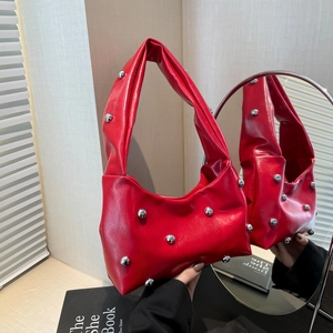 Fashion Women PU Leather Shoulder Bag Chic Rivet Underarm Hobo Bag Large Capacity Simple Crossbody Handbag Daily Versatile