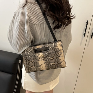 Chic snake skin print envelope handbag with metallic M logo and slim shoulder strap