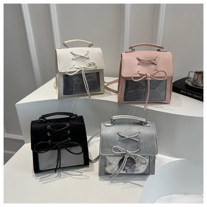 Minimalist Japanese Ita bag with transparent PVC window and bow in four colors