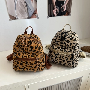 Mini leopard print corduroy backpacks in brown and beige colors for women and girls