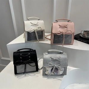 Chic 2025 college style backpack with ribbon bow and transparent window in four colors