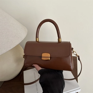 Women's Vintage PU Leather Shoulder Bag Solid Color Underarm Bag With Gold Lock Buckle Minimalist Square Crossbody Bag For Daily Commuting