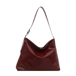 Retro deep red oil wax leather oversized tote bag with adjustable shoulder strap