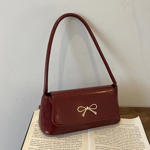 Sac à Bandoulière Sous le Bras Vintage Avec Nœud Pour Femmes en Similicuir PU Brillant Couleur Unie Rétro Carré Sac à Main Élégant