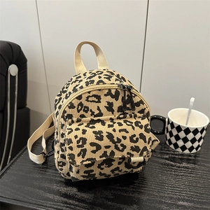 Leopard Print Mini Backpack for Women Vintage Nylon Travel Shoulder Bag Large Capacity Fashion Square Bag With Plush Pendant
