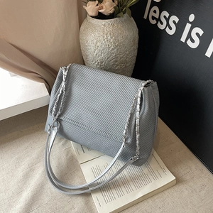 Women PU Woven Texture Shoulder Bag Vintage Chain Strap Flap Tote Bag Large Capacity Commute Daily Fashion Handbag Crossbody Bag