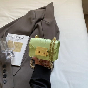 Petit Sac Carré Minimaliste en Cuir PU pour Femme avec Serrure en Métal Doré et Bandoulière Chaîne