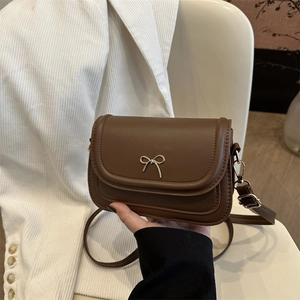 Women's Fashion Bow PU Leather Small Square Bag 2025 Spring New Urban Simple Solid Color Crossbody Shoulder Handbag