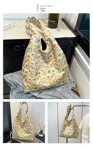 Detailed close-up of Style 02 tote bag with 3D floral and teddy bear decorations