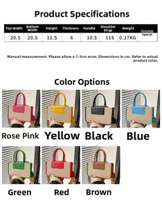 Detailed chart showing canvas crossbody bag dimensions and 7 color options