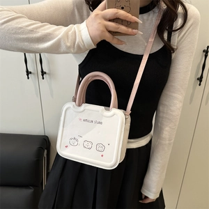Petit sac bandoulière en cuir blanc avec poignées roses et motifs d'ours pour femmes